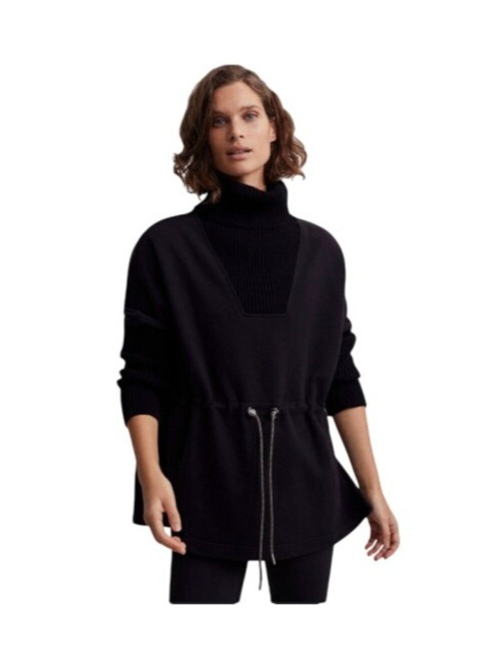 Varley Cavello Longline Sweat Sweater Womens XS Black Funnel Neck Ribbed Sleeves